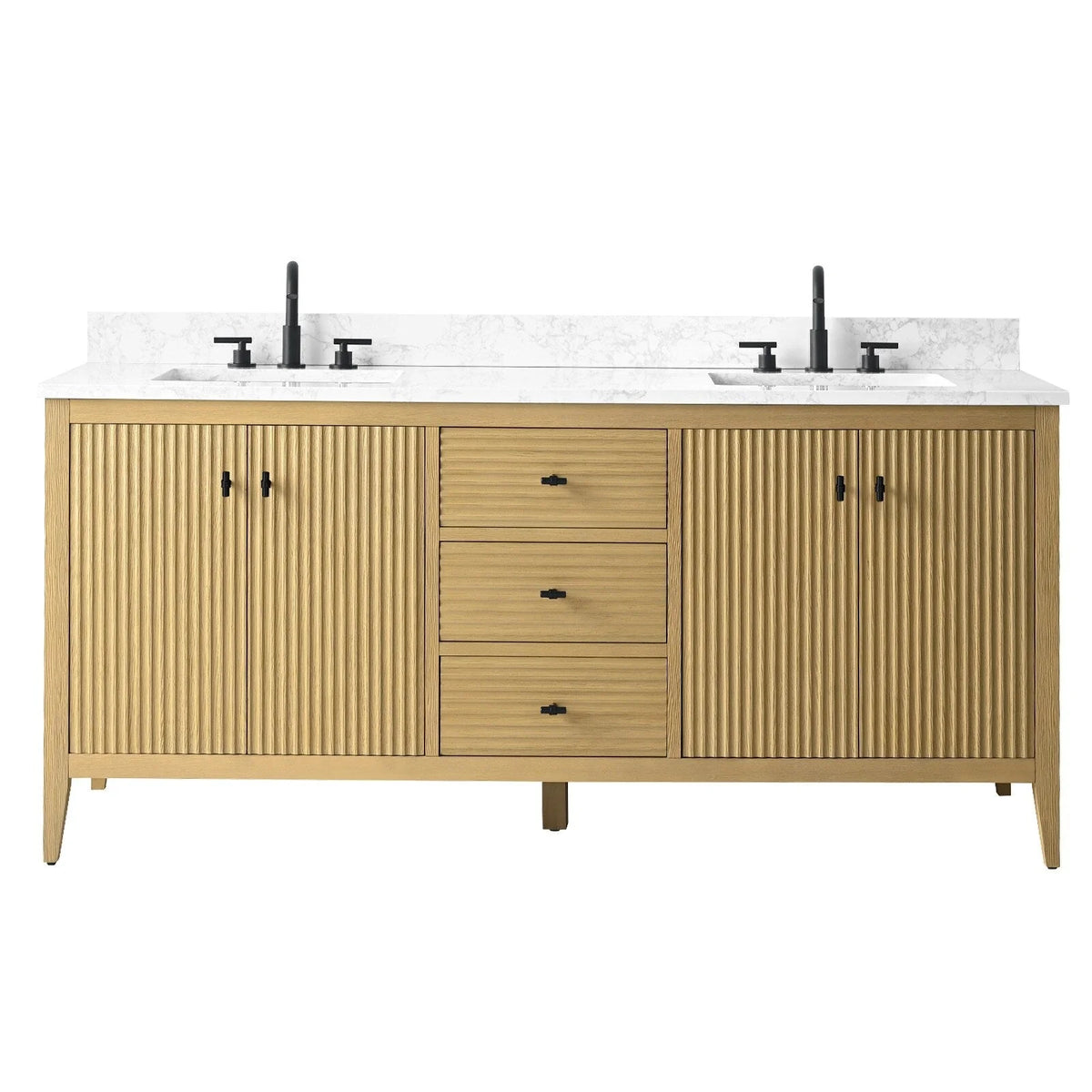 Mobile lavabo doppio Vanity Art 72 per bagno, con top in marmo tecnico