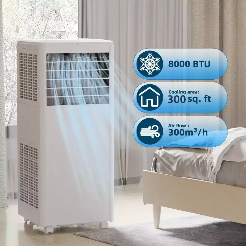 Condizionatore portatile da 8.000 BTU - 3 in 1 Raffreddamento, Deumidificatore e Ventilatore per 32 mq con Modalità Notte e 1 Anno di Garanzia