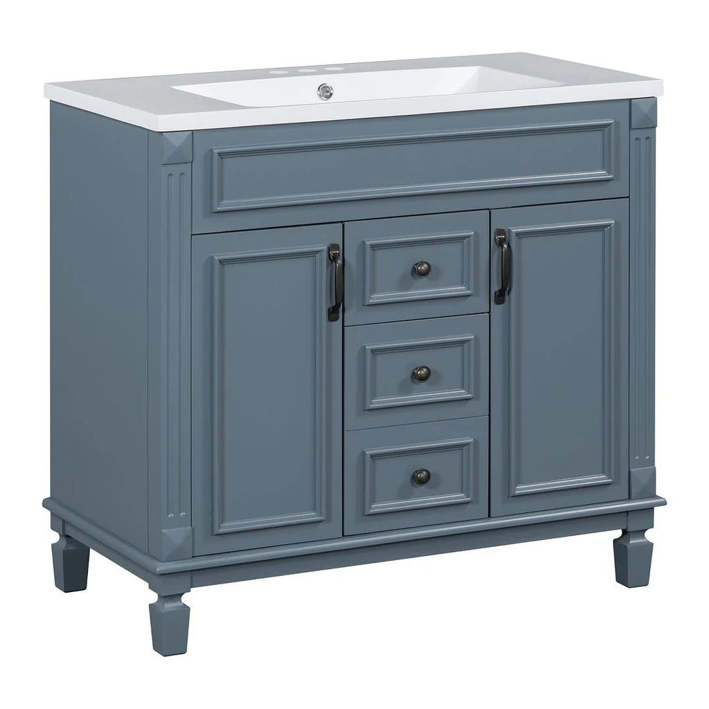 Mobile bagno moderno da 90 cm con lavabo integrato e specchiera, 2 ante e 2 cassetti
