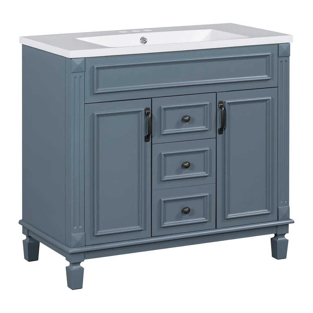 Mobile bagno moderno da 90 cm con lavabo integrato e specchiera, 2 ante e 2 cassetti