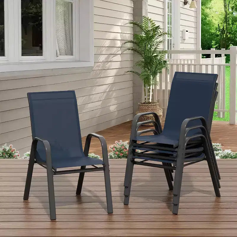 Sedie da patio, Set di 4/6 sedie da pranzo impilabili per esterni in textilene leggero per tutte le stagioni con braccioli per cortile, bordo piscina
