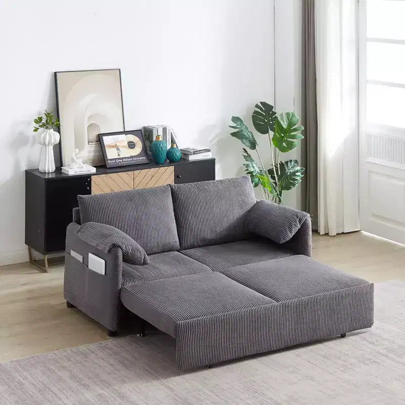 Divano letto convertibile 3-in-1 in velluto a coste da 64,5 pollici con letto estraibile