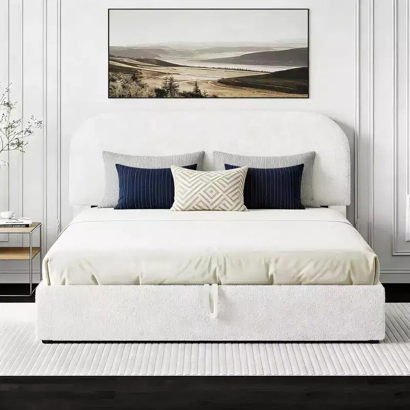 Letto matrimoniale imbottito con contenitore sollevabile - Bianco