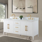 Mobile lavabo doppio Vanity Art 72 per bagno, con top in marmo tecnico