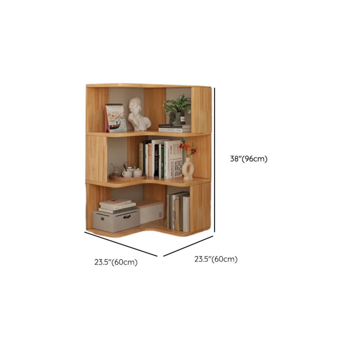 Libreria a giorno verticale a L in legno finitura naturale