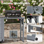 FAMYYT Isola per Cucina da Esterno da 78.3 Pollici con Piano di Lavoro in Acciaio Inossidabile, Stazione Barbecue Pieghevole e Armadietti Contenitore, Grigio Blu