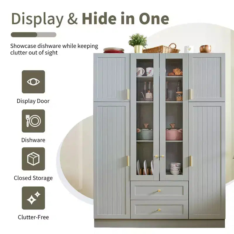 Whisen Dispensa da Cucina Autoportante 71''H, Grande Armadio Contenitore per Sala da Pranzo Credenze con 6 Ante, Ripiani Regolabili
