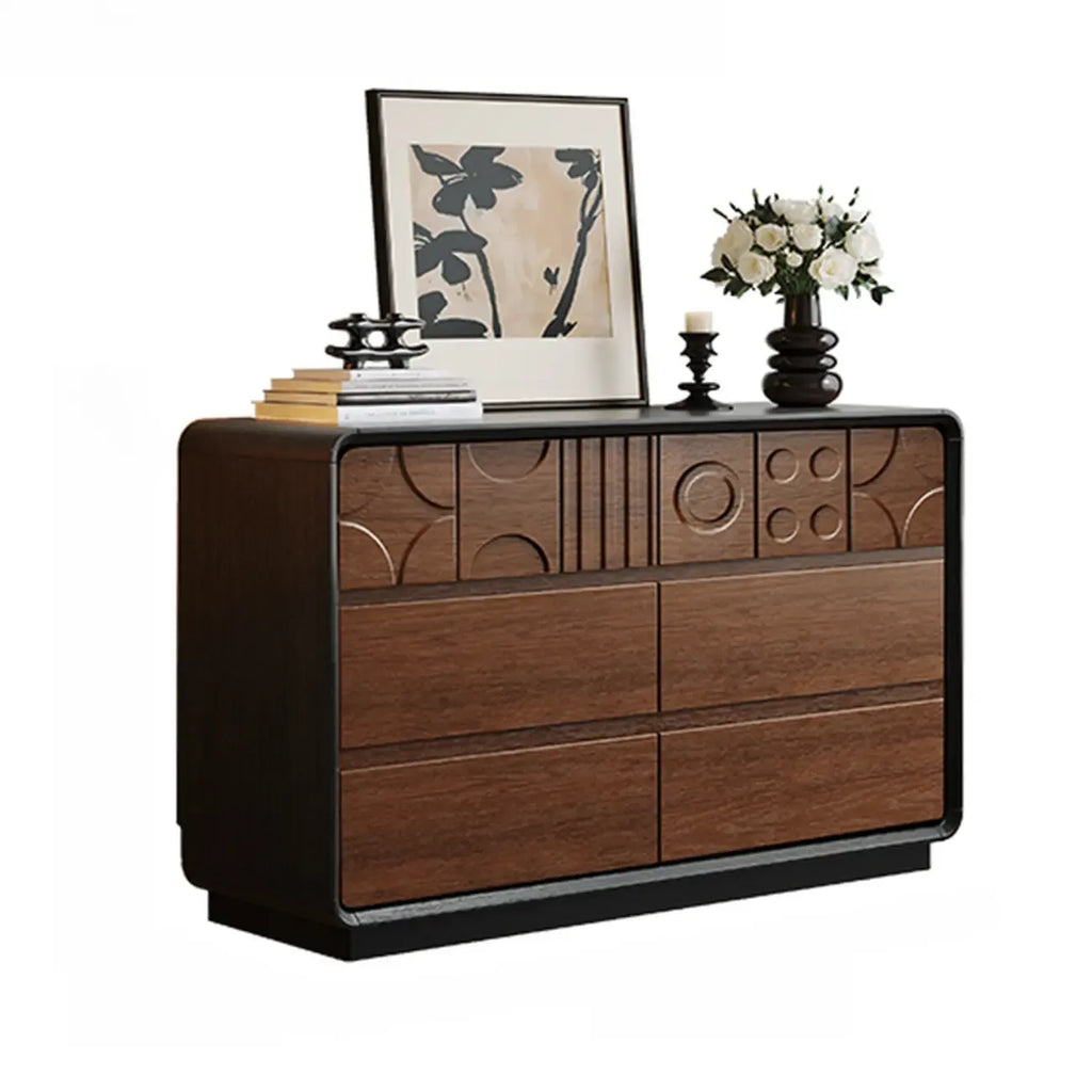 Comò in legno stile Art Déco con intagli geometrici