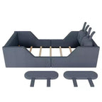 Letto a piattaforma Whisen Twin, struttura letto imbottita per bambini con cuscino a coniglio, sponde laterali rimovibili