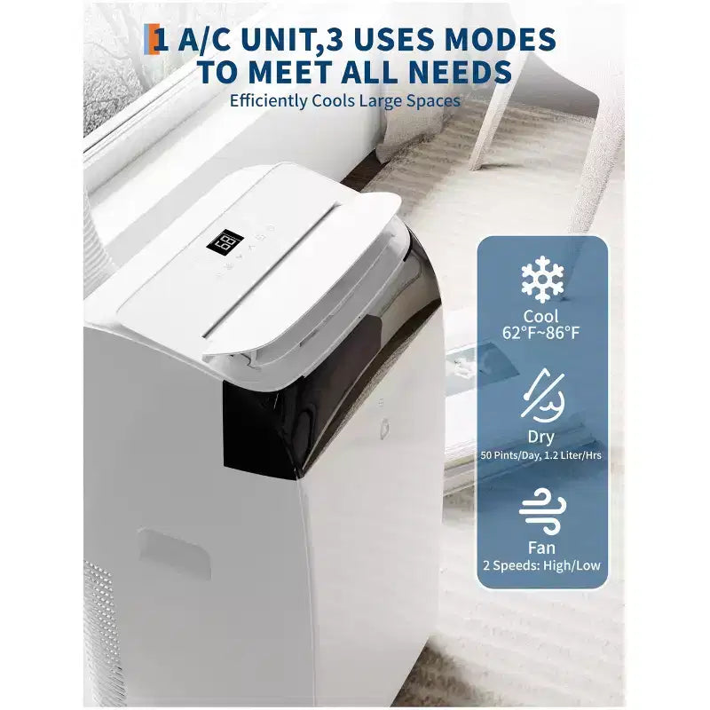 Condizionatori Portatili da 14.000 BTU, per ambienti fino a 70 m², 3-in-1 con Raffreddamento, Deumidificazione e Ventilazione, con Telecomando