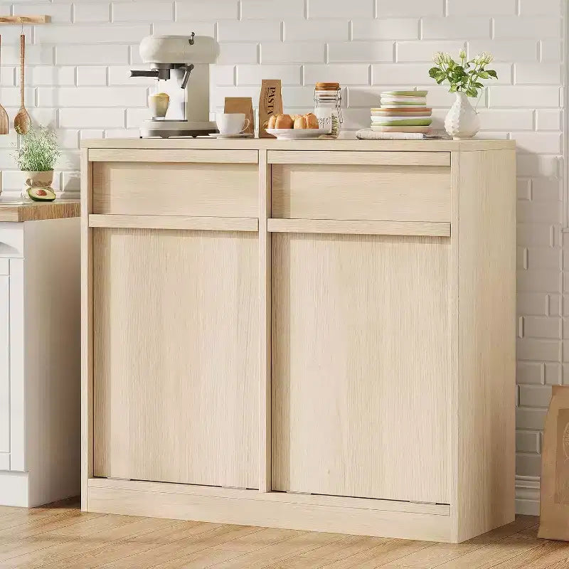 Pattumiera Inclinabile, Rovere Naturale, Pattumiera con Contenitore e Cassetto, Contenitore Nascosto per la Spazzatura, Cesto della Biancheria per Cucina, Sala da Pranzo, Soggiorno