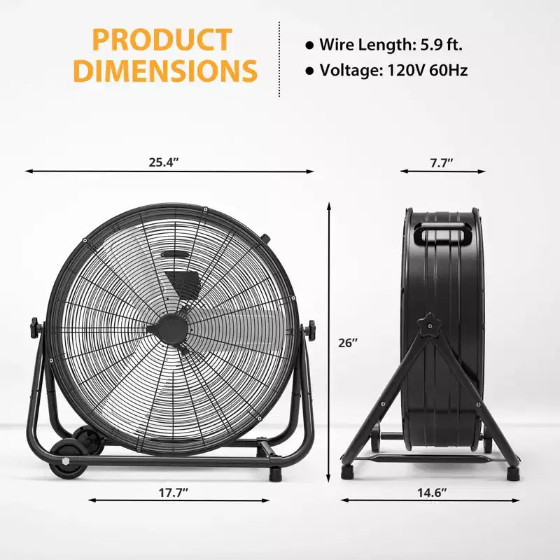 Ventilatore da Pavimento, Ventilatore Industriale - Ventilatore a Tamburo da 24 Pollici per Carichi Pesanti con 4 Velocità, Circolatore d'Aria in Metallo per Magazzino, Officina, Garage, Fabbrica, Cantina