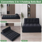 Divano Letto Futon Pieghevole in Velluto a Coste, Sedia Convertibile da Terra con Cuscino e Supporto per la Schiena