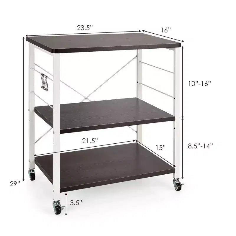 Scaffale da Cucina a 3 Livelli Costway, Carrello per Forno a Microonde con Gancio