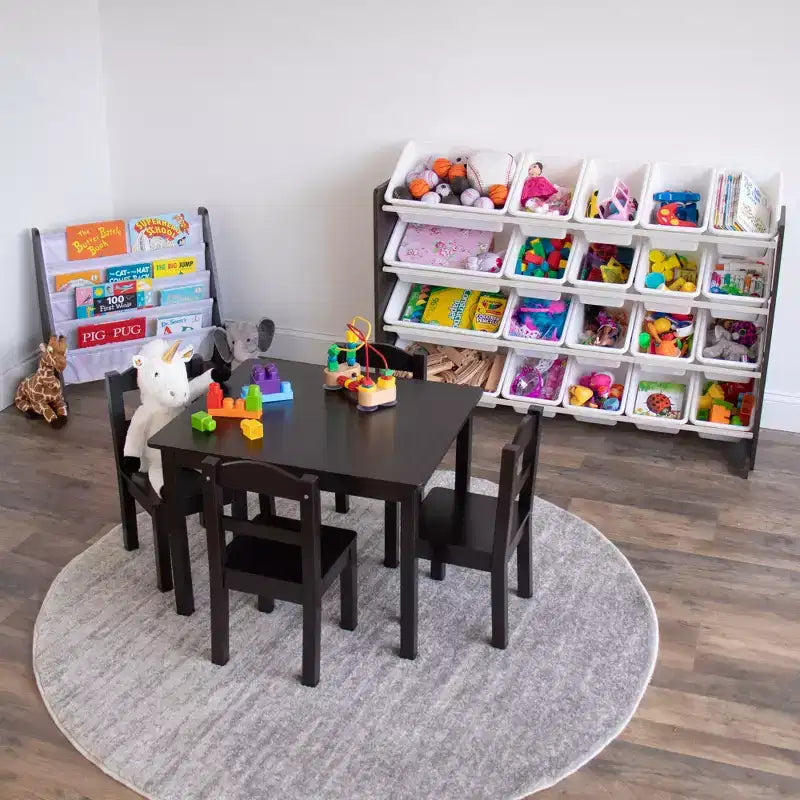 Extra Large Kids' Toy Storage Organizer with 20 Storage Bins Espresso/White - Humble Crew: Playroom Bin Shelf, MDF