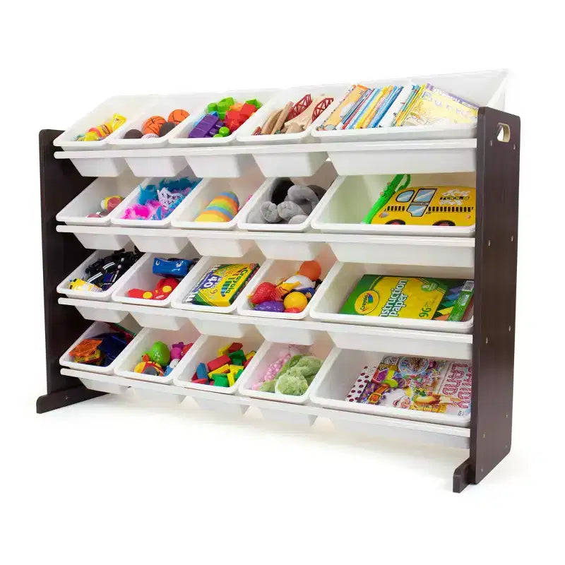 Extra Large Kids' Toy Storage Organizer with 20 Storage Bins Espresso/White - Humble Crew: Playroom Bin Shelf, MDF