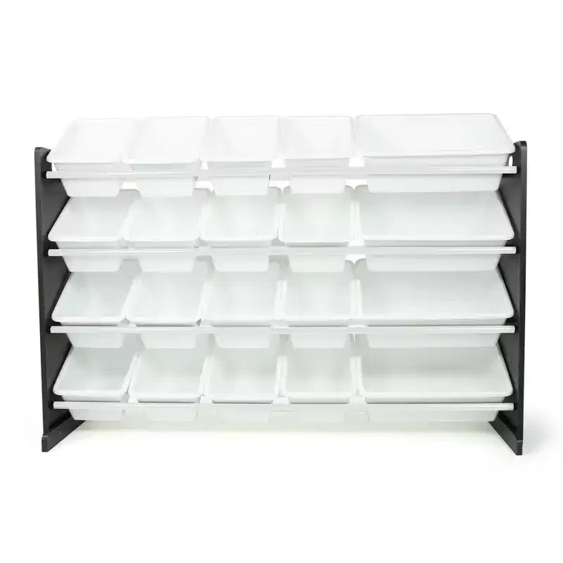 Extra Large Kids' Toy Storage Organizer with 20 Storage Bins Espresso/White - Humble Crew: Playroom Bin Shelf, MDF