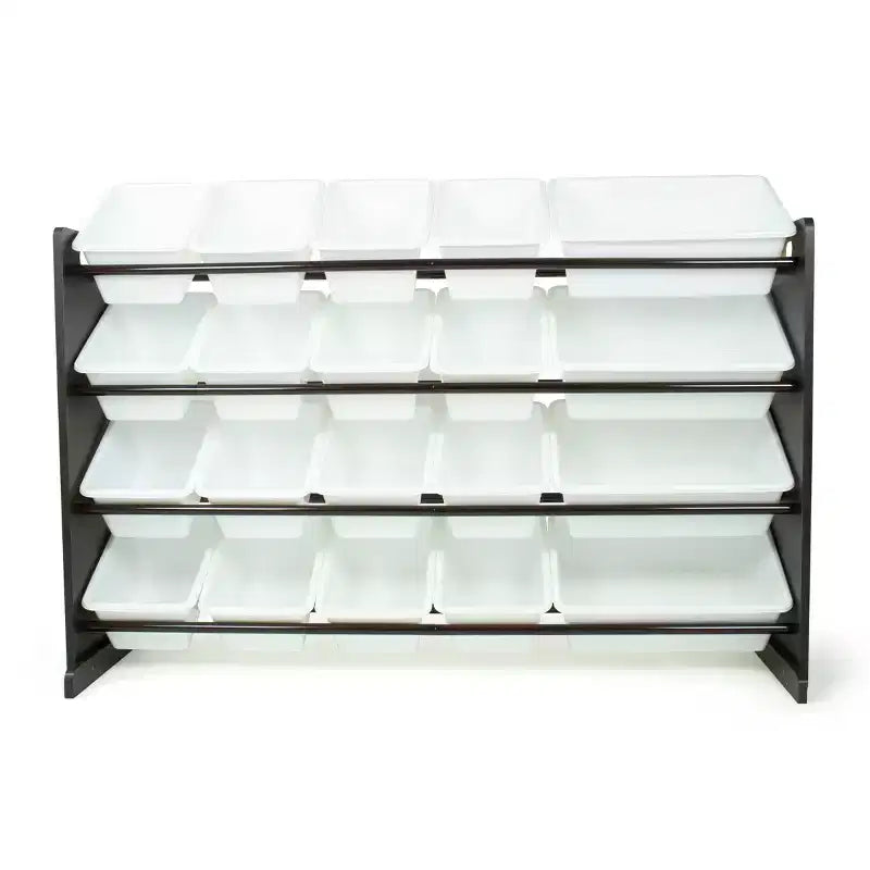 Extra Large Kids' Toy Storage Organizer with 20 Storage Bins Espresso/White - Humble Crew: Playroom Bin Shelf, MDF