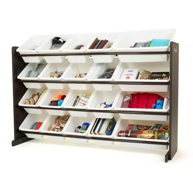 Extra Large Kids' Toy Storage Organizer with 20 Storage Bins Espresso/White - Humble Crew: Playroom Bin Shelf, MDF