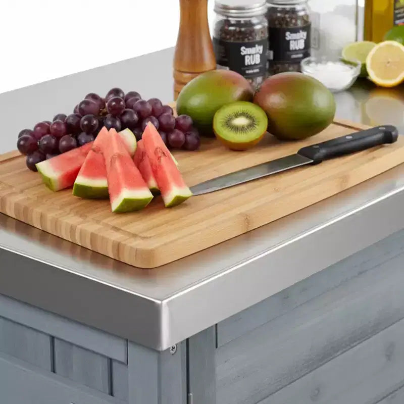 FAMYYT Isola per Cucina da Esterno da 78.3 Pollici con Piano di Lavoro in Acciaio Inossidabile, Stazione Barbecue Pieghevole e Armadietti Contenitore, Grigio Blu