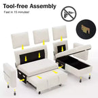 Divano letto estraibile 2 in 1 con chaise longue contenitore, divano sezionale in ciniglia con porte USB per soggiorno