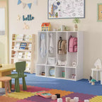 Armadietto a 4 scomparti marrone/bianco con 8 ganci, per bambini