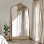 Specchio da parete marrone con cornice in legno ad arco intagliato classico e parte inferiore in rattan, 37 pollici L x 71 pollici H