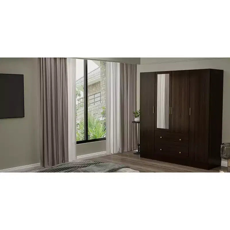 Armadio Hitow con 2 cassetti grandi, zona appendiabiti centrale con specchio, stile minimalista