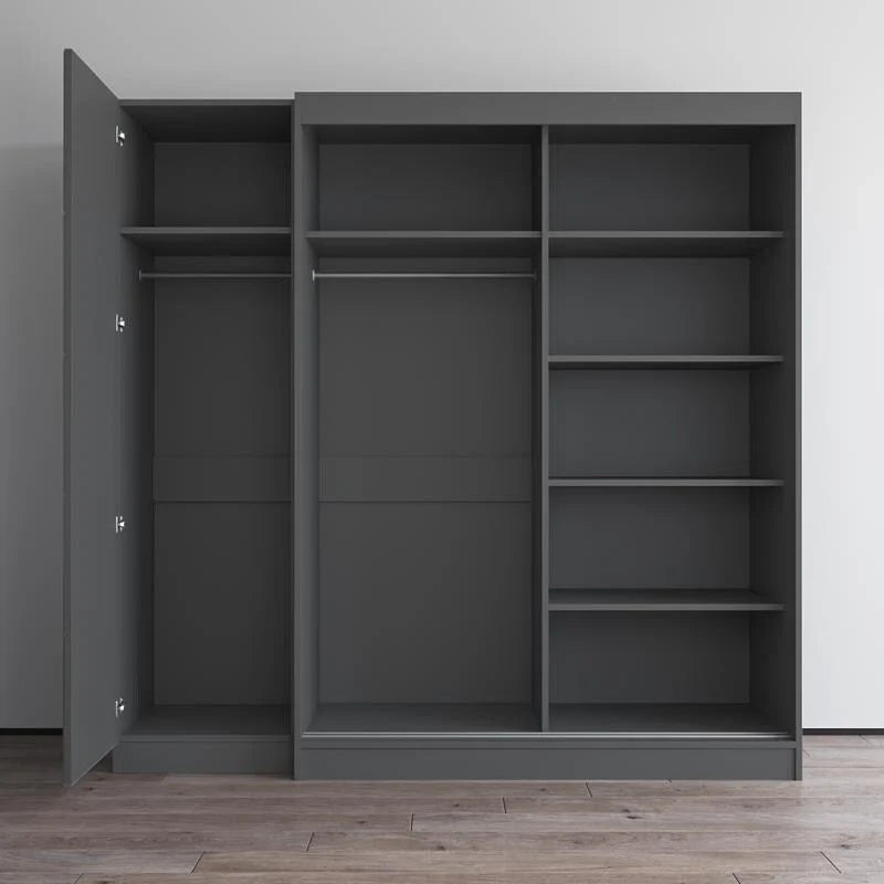 Armadio a 2 ante con specchio, frontale in vetro, 2 persone (grigio / nero / bianco)