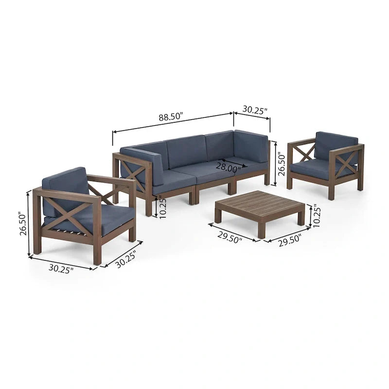 Set da conversazione Brava da 6 pezzi per esterni in legno di acacia di Christopher Knight Home