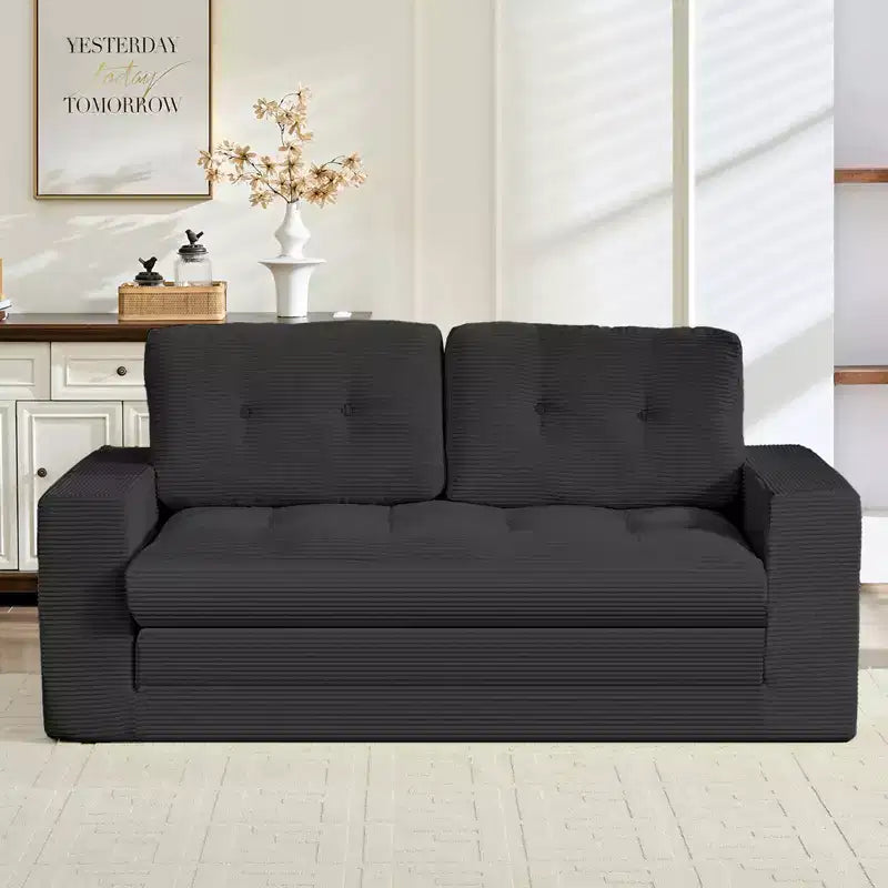 Mjkone Divano Letto Futon Convertibile 2-in-1 da 180 cm, in Tessuto a Coste, Pieghevole con Bottoni Trapuntati, Salvaspazio
