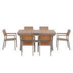 Set da pranzo da esterno allungabile a 7 pezzi con tavolo allungabile e 6 sedie con braccioli