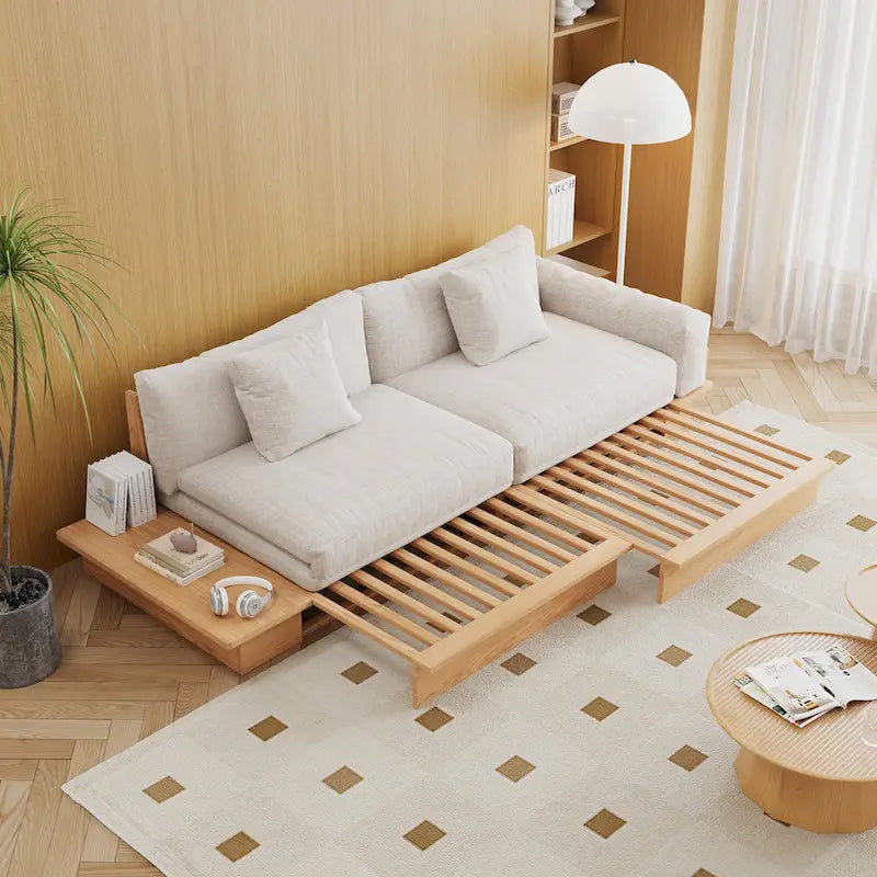 JASIWAY Divano Moderno in Legno Massello Rivestito in Cotone Lino
