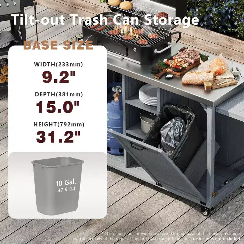 FAMYYT Isola per Cucina da Esterno da 78.3 Pollici con Piano di Lavoro in Acciaio Inossidabile, Stazione Barbecue Pieghevole e Armadietti Contenitore, Grigio Blu