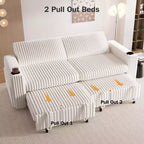 Divano letto componibile Dyonery 91 con letto estraibile, schienale reclinabile/due letti estraibili/porte USB/portabicchieri, velluto a coste felpato