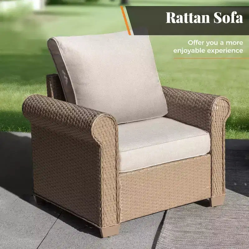 Captiva Designs Set Divano da Giardino di Lusso in Rattan a 6 Pezzi con Braccioli Curvi e Cuscini