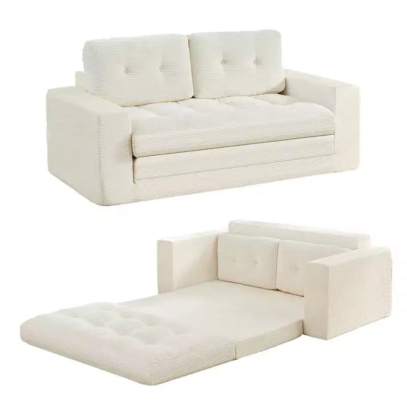 Mjkone Divano Letto Futon Convertibile 2-in-1 da 180 cm, in Tessuto a Coste, Pieghevole con Bottoni Trapuntati, Salvaspazio