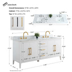 Mobile lavabo doppio Vanity Art 72 per bagno, con top in marmo tecnico