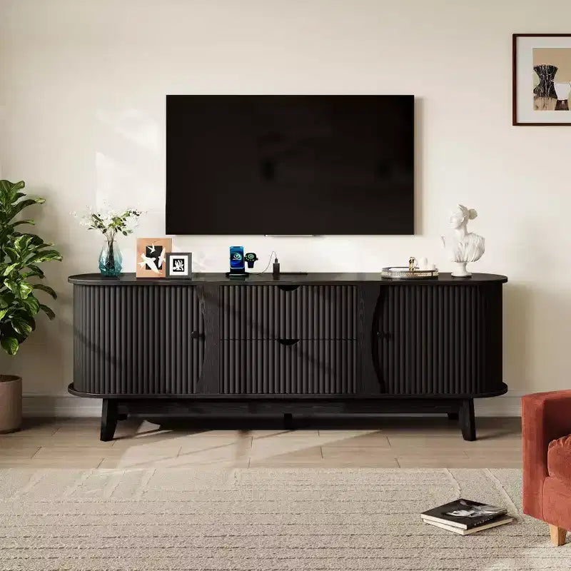 Mobile porta TV nero/marrone in stile Mid-Century con 2 cassetti, per 1 stanza