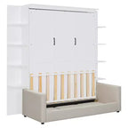Letto a scomparsa Whisen Modern Design con struttura in legno, Queen Size, con divano e mensole
