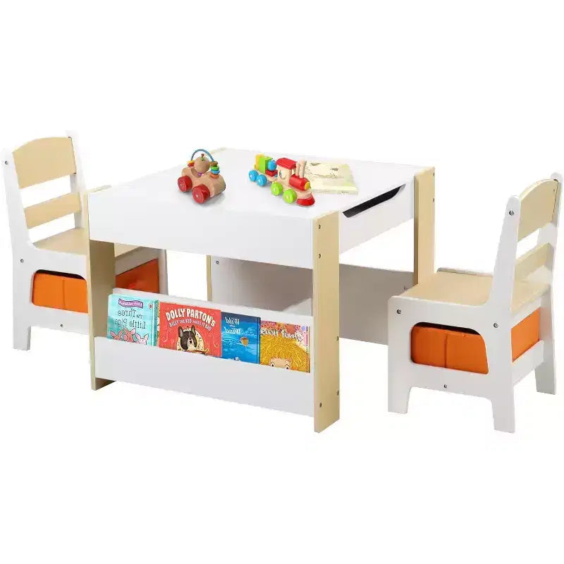Tavolo e 2 Sedie per Bambini con Contenitore, Piano Rimovibile e Lavagna, per Arte, Lavoretti, Lettura