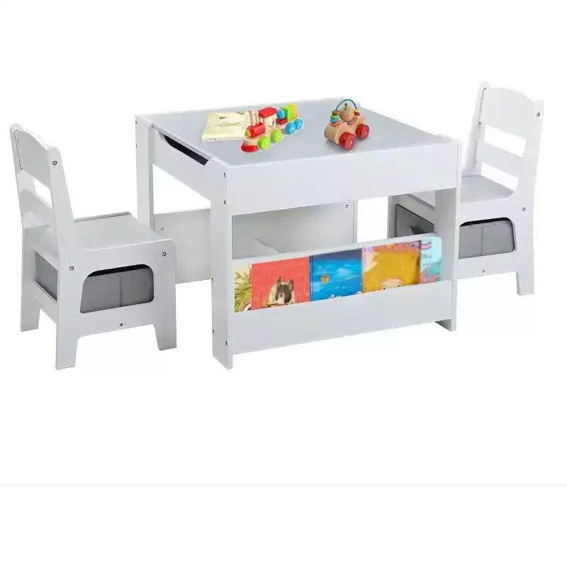 Tavolo e 2 Sedie per Bambini con Contenitore, Piano Rimovibile e Lavagna, per Arte, Lavoretti, Lettura
