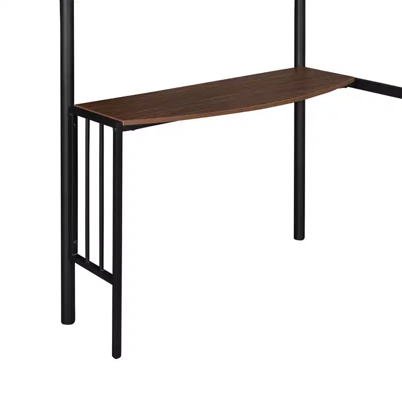 Lit mezzanine double en métal Whisen 78,1L x 41,4W avec bureau intégré, échelle et garde-corps, pour chambre à coucher