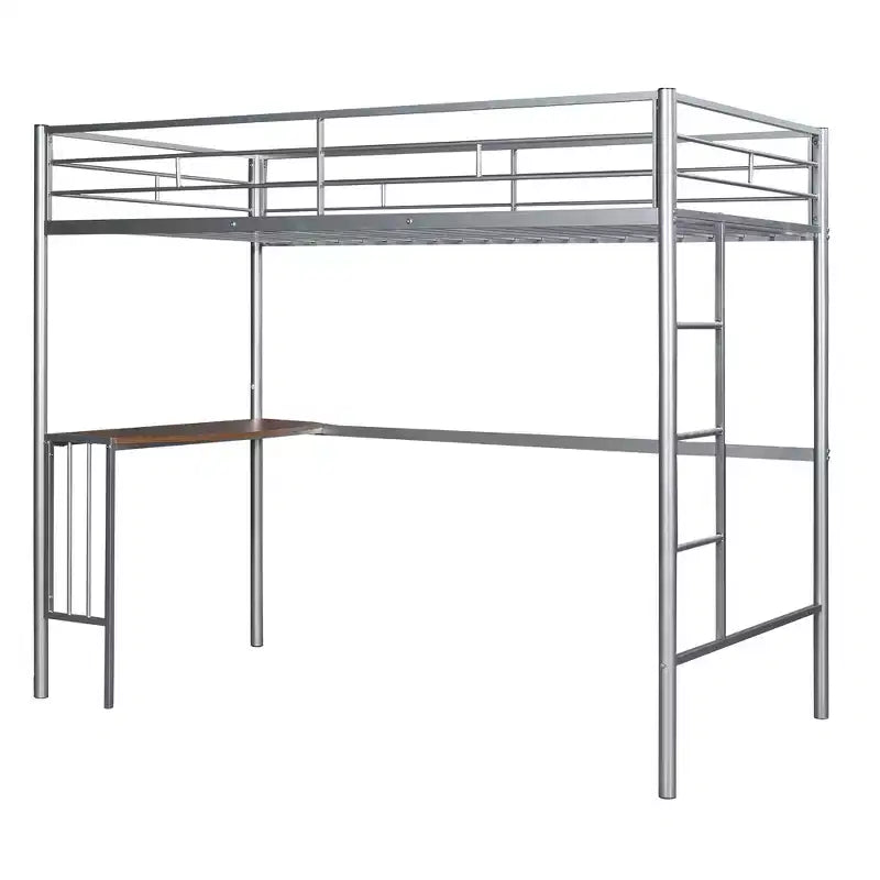 Lit mezzanine double en métal Whisen 78,1L x 41,4W avec bureau intégré, échelle et garde-corps, pour chambre à coucher