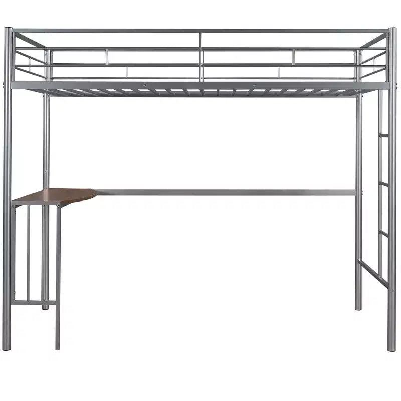 Lit mezzanine double en métal Whisen 78,1L x 41,4W avec bureau intégré, échelle et garde-corps, pour chambre à coucher