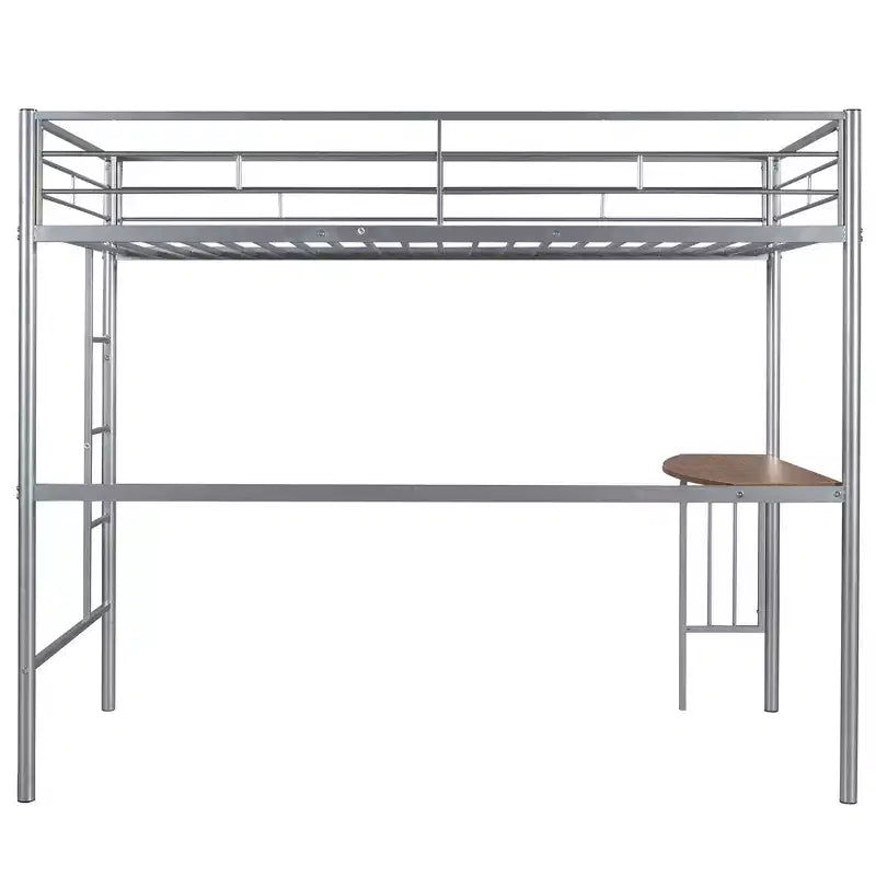 Lit mezzanine double en métal Whisen 78,1L x 41,4W avec bureau intégré, échelle et garde-corps, pour chambre à coucher
