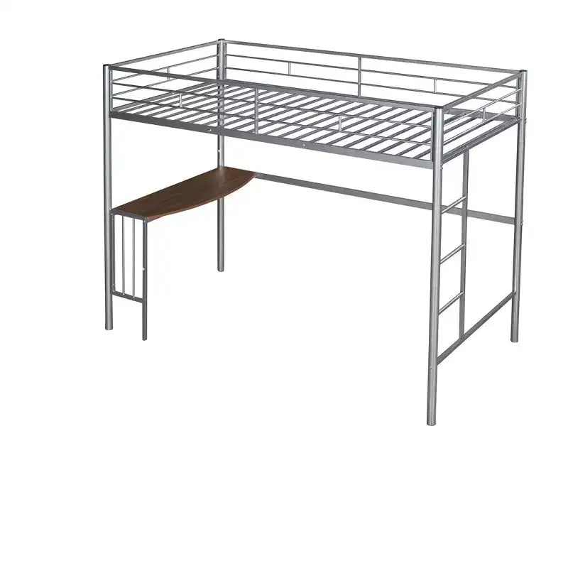 Lit mezzanine double en métal Whisen 78,1L x 41,4W avec bureau intégré, échelle et garde-corps, pour chambre à coucher