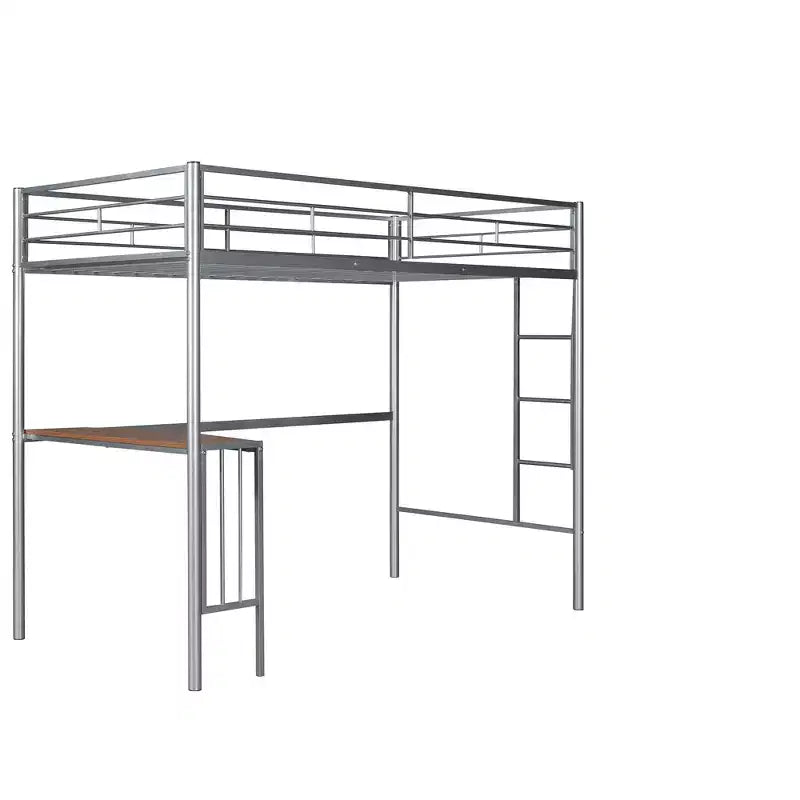 Lit mezzanine double en métal Whisen 78,1L x 41,4W avec bureau intégré, échelle et garde-corps, pour chambre à coucher