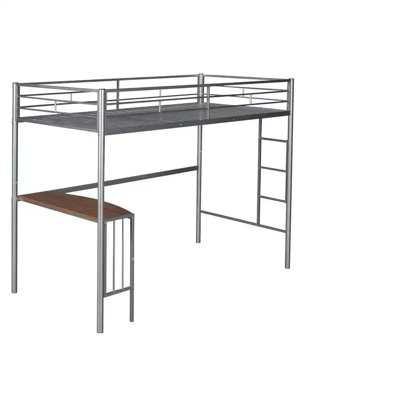 Lit mezzanine double en métal Whisen 78,1L x 41,4W avec bureau intégré, échelle et garde-corps, pour chambre à coucher