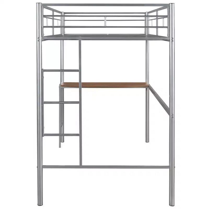 Lit mezzanine double en métal Whisen 78,1L x 41,4W avec bureau intégré, échelle et garde-corps, pour chambre à coucher